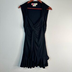 Free People Beach Black Faux Wrap Ruffle Trim Mini Dress Small Fairy Grunge